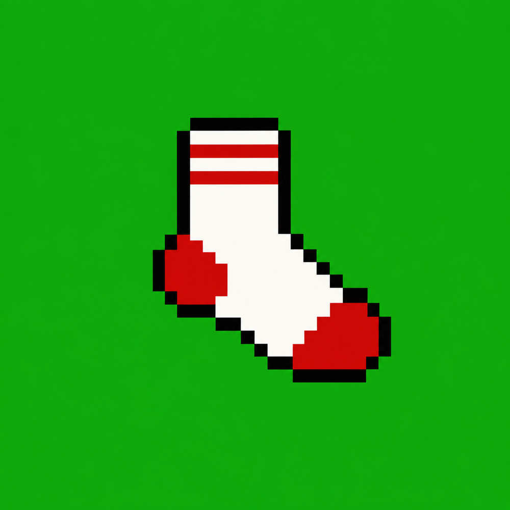 Red and white pixel sock